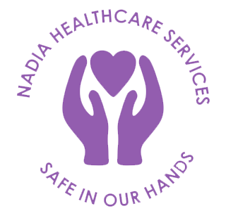 Nadia healthcare Services logo with safe in our hands tag line